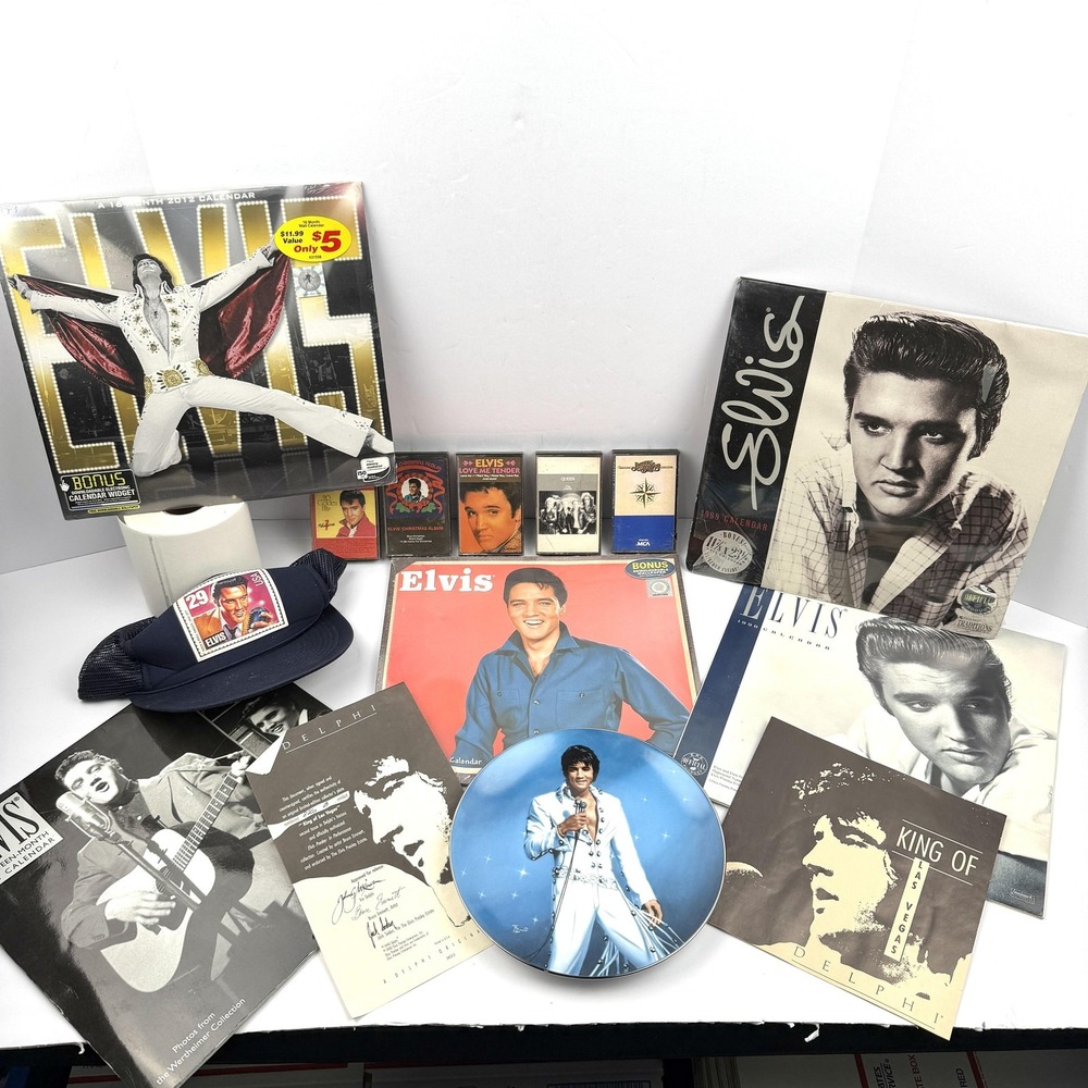Elvis Presley Calendars Navy Hat King Of Las Vegas Plate Cassette Lot Rock Pop - Picture 1 of 13